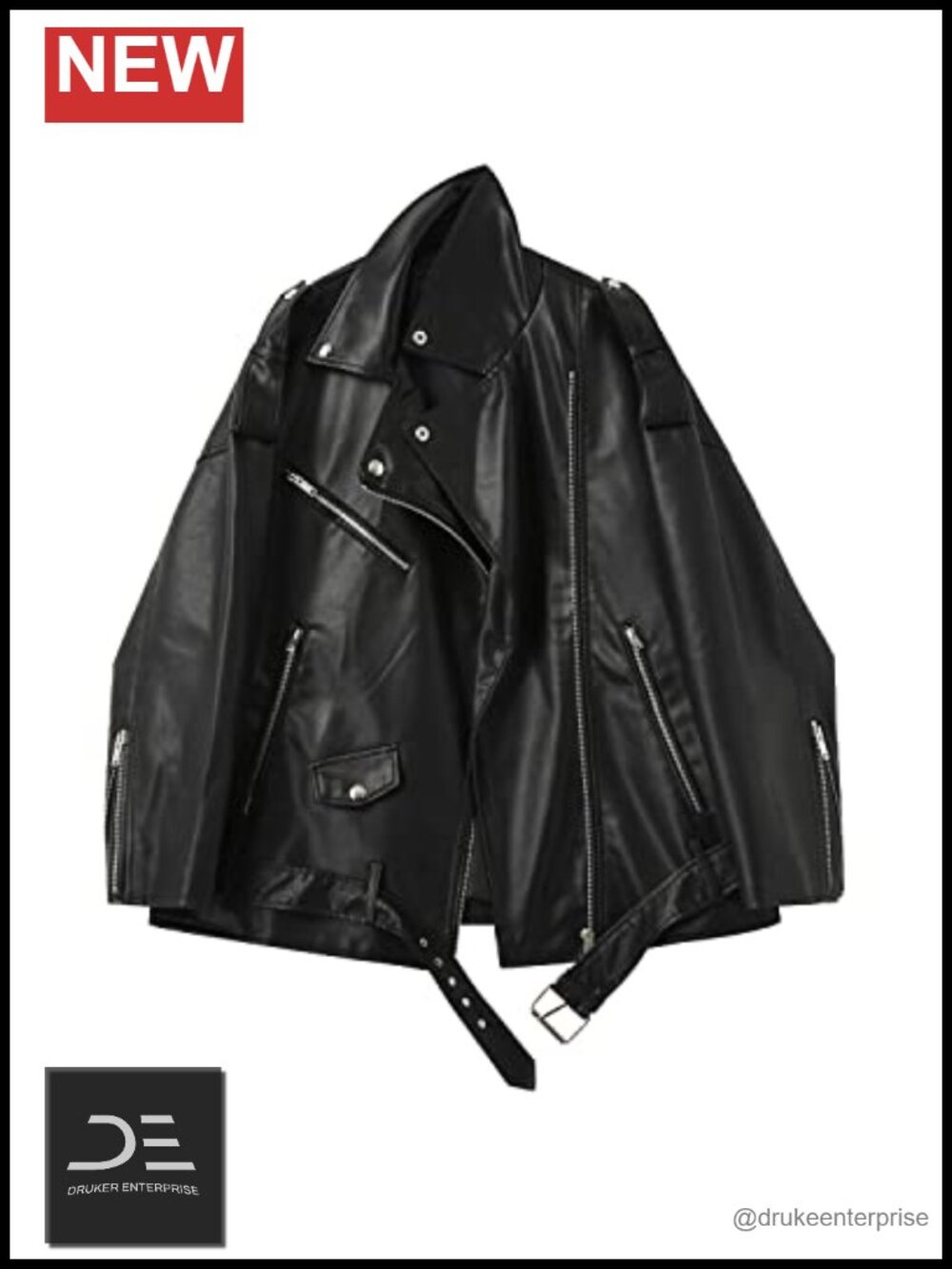 Faux Leather Biker Jacket Loose Fit Motorcycle Zip Up Coat